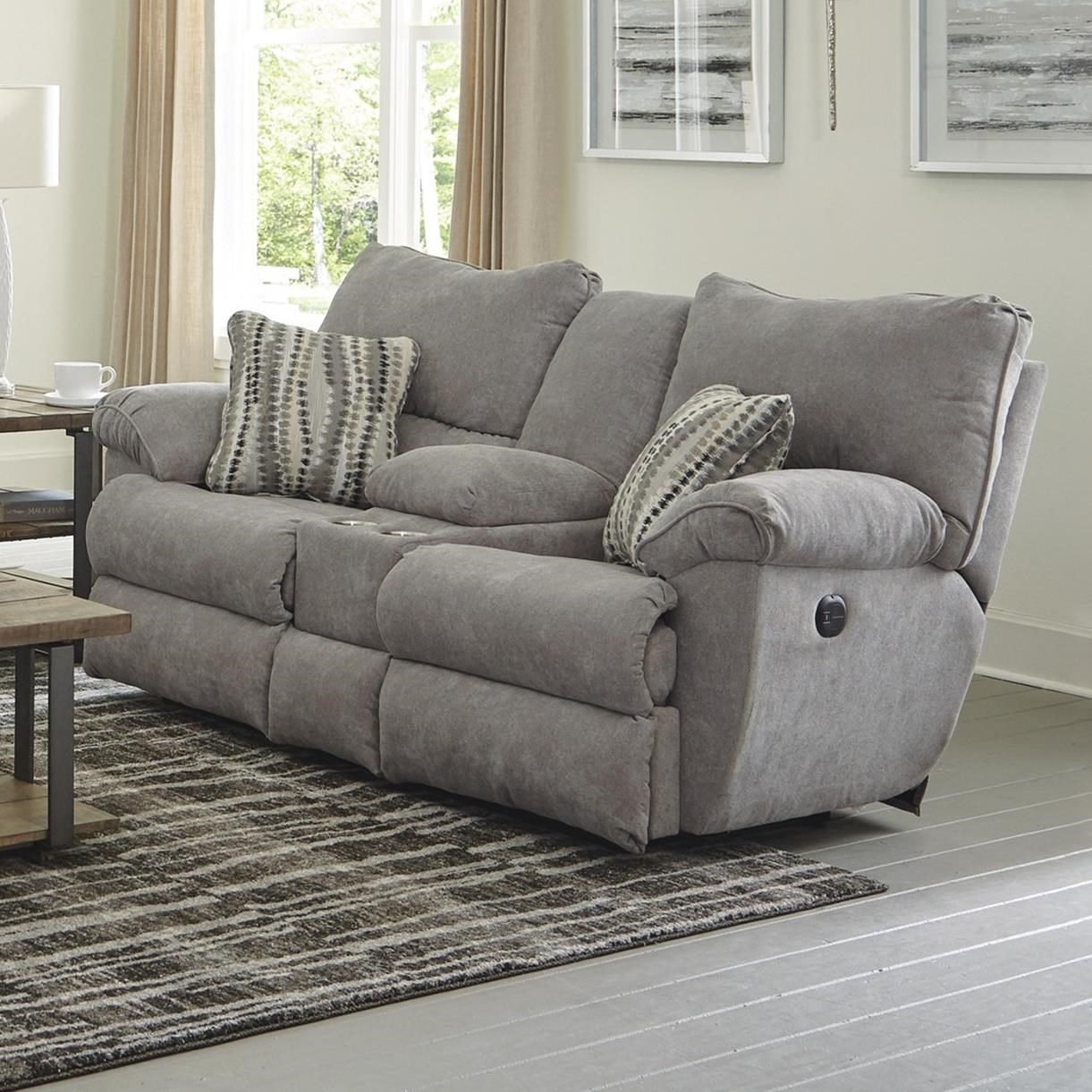 Catnapper 241 Sadler 62419 1875 18 2154 38 Power Lay Flat Reclining Console Loveseat with Cup Holders Elgin Furniture Reclining Loveseats
